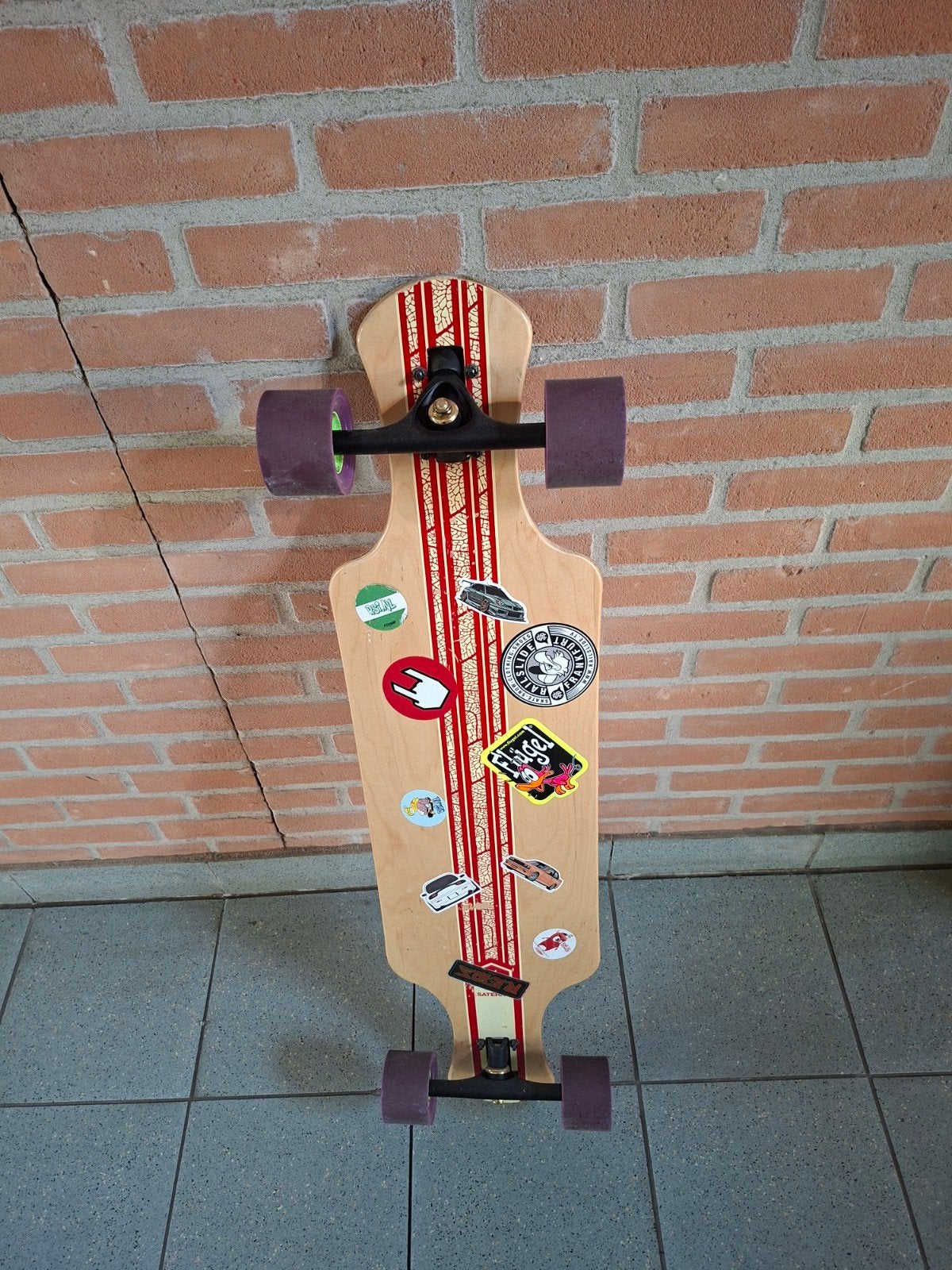 Longboard met stickers - Zo goed als nieuw, Ophalen, Zo goed als nieuw, Skateboard, Longboard