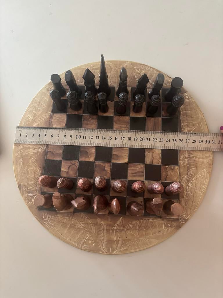 Handgemaakt stenen schaakset uit Kenia - Speksteen, Hobby en Vrije tijd, Een of twee spelers, Ophalen, Gebruikt