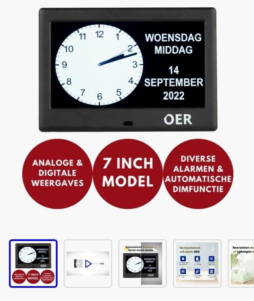 Nieuwe Dementieklok - Analoog & Digitaal - 7 Inch, Nieuw, Ophalen of Verzenden, Kleiner dan 8 inch, Minder dan 1 GB