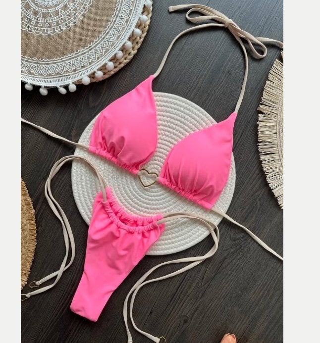 Sexy halter bikini in effen kleuren tweedelig met hartje, Ophalen of Verzenden, Nieuw, Bikini