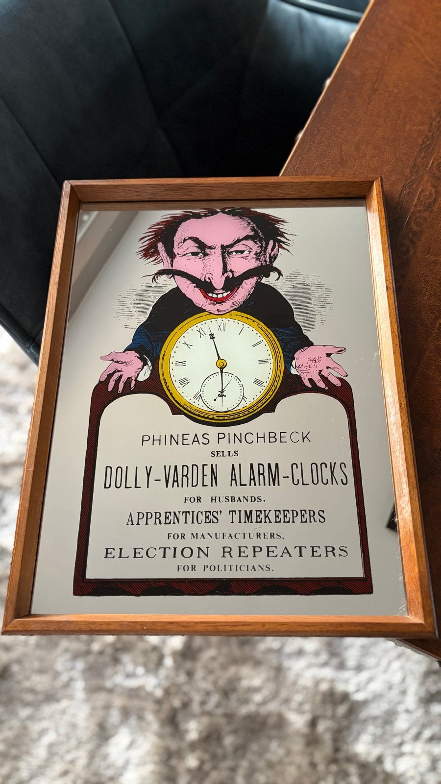 Vintage Phineas Pinchbeck spiegel met houten lijst, Antiek en Kunst, Antiek | Spiegels, Ophalen of Verzenden, Rechthoekig, Minder dan 50 cm