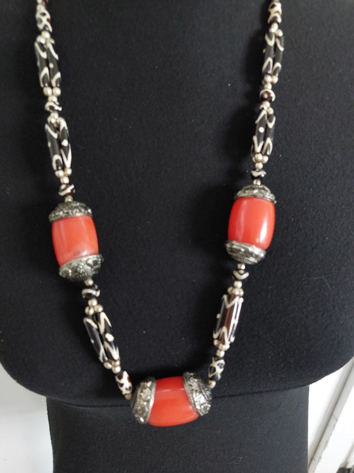 Vintage etnische ketting met dzi kralen, Ophalen of Verzenden