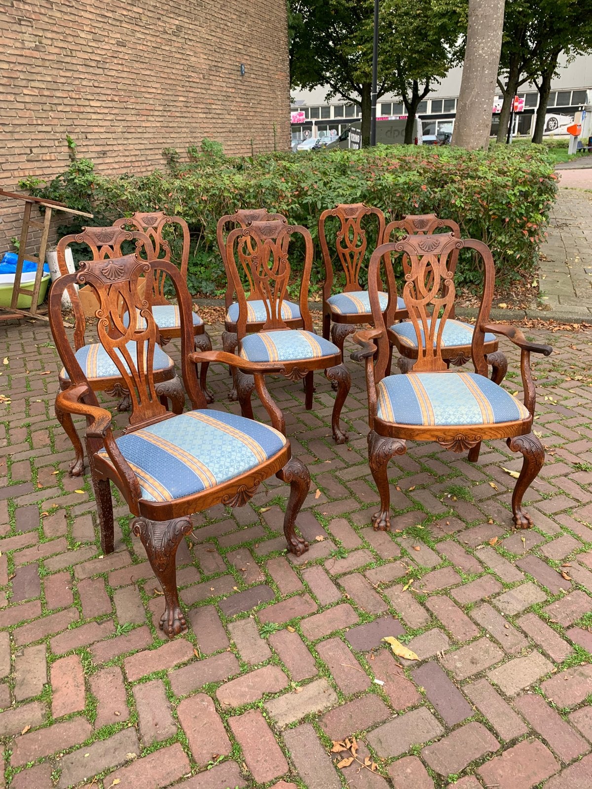 Stoel acht stuks antieke Chippendale stoelen twee armleuning, Ophalen of Verzenden