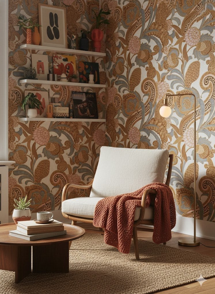 6986 barok bloem vintage behang warm klassiek elegant swiet, Verzenden, Grijs