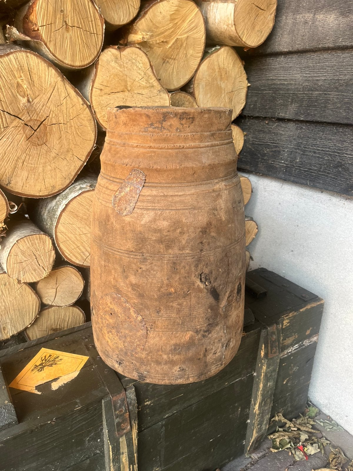 Oud houten vaas - NIEUW, Huis en Inrichting, Woonaccessoires | Vazen, Bruin, 44 cm, Nieuw, Ophalen of Verzenden