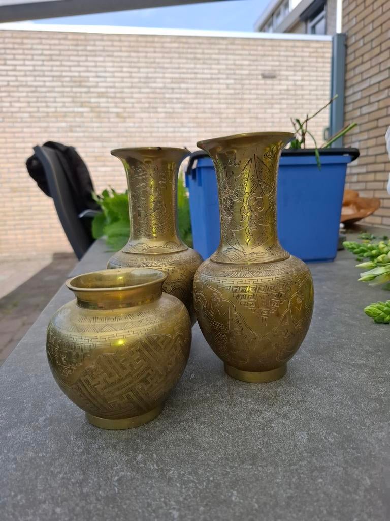 Drie antieke decoratieve potjes, Ophalen of Verzenden