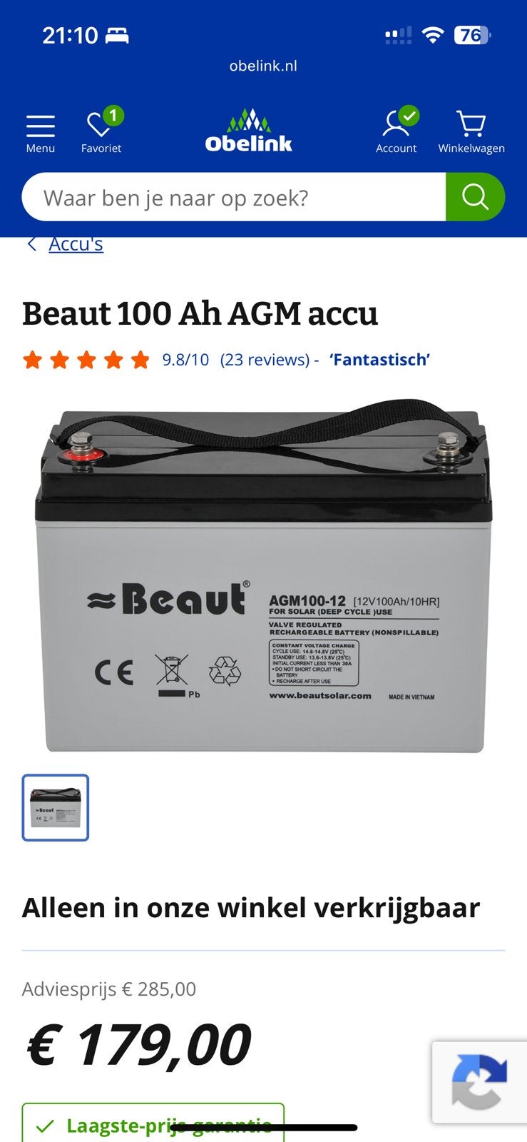 Beaut agm deepcycle accu, Ophalen, Nieuw
