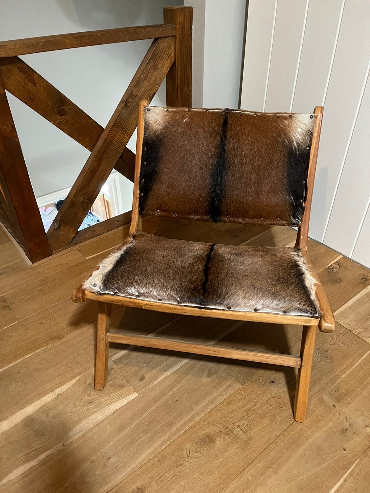 TEAK HOUTEN design fauteuil vacht, Huis en Inrichting, Ophalen, Zo goed als nieuw, Bruin, Twee