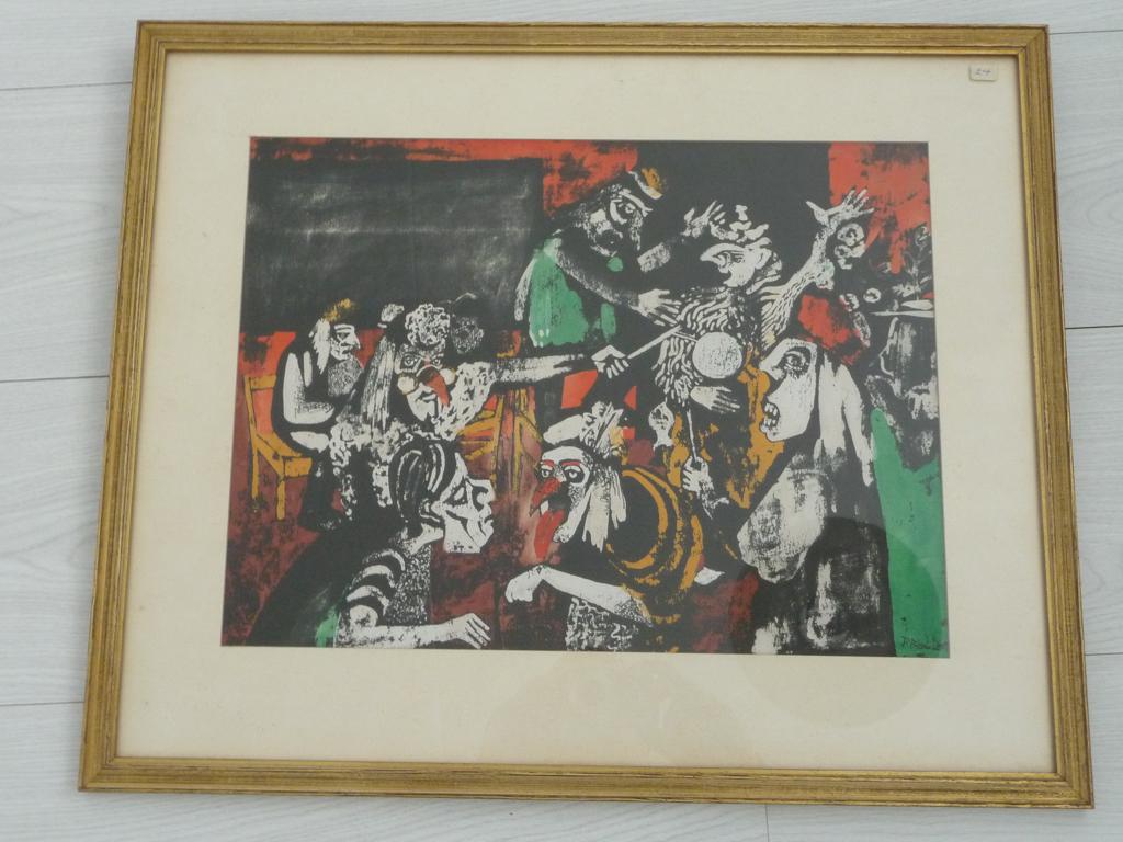 houtgravure ingekleurd "VENETIAANS CARNAVAL" -gesign: P.Blom, Ophalen, Gravure, Ingelijst, 1950 - 1999