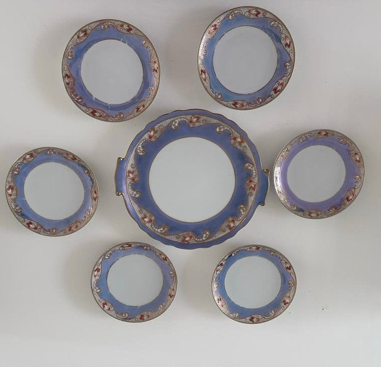 Noritake taartstel: taartbord en 6 gebaksschotels, Antiek en Kunst, Antiek | Servies los, Ophalen of Verzenden