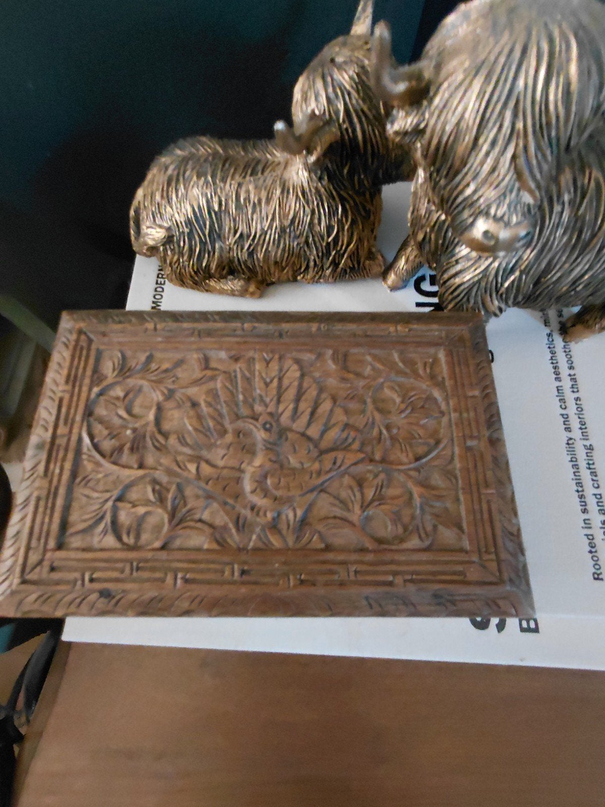Antiek houtsnijwerk kistje pauw vogel, Antiek en Kunst, Ophalen of Verzenden, Azië, Hout, Houtsnijwerk