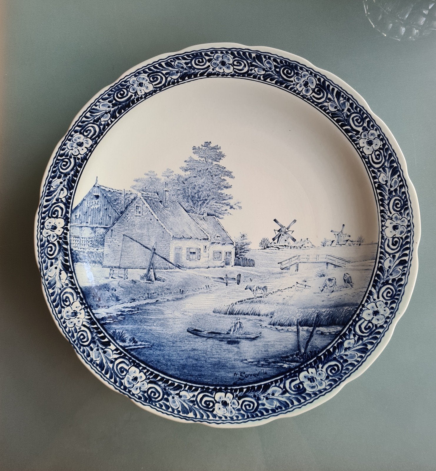 Groot Delfts Blauw Bord/Schaal - Boch Belgium - 39 cm, Ophalen of Verzenden