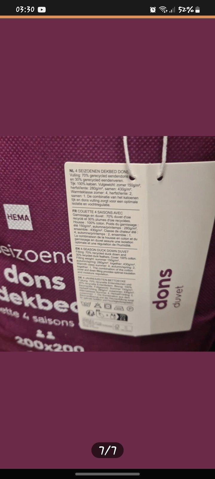 nieuw Hema 4-seizoenen dekbed dons 200x200, Wit, Ademend, Ophalen of Verzenden, Deken of Dekbed