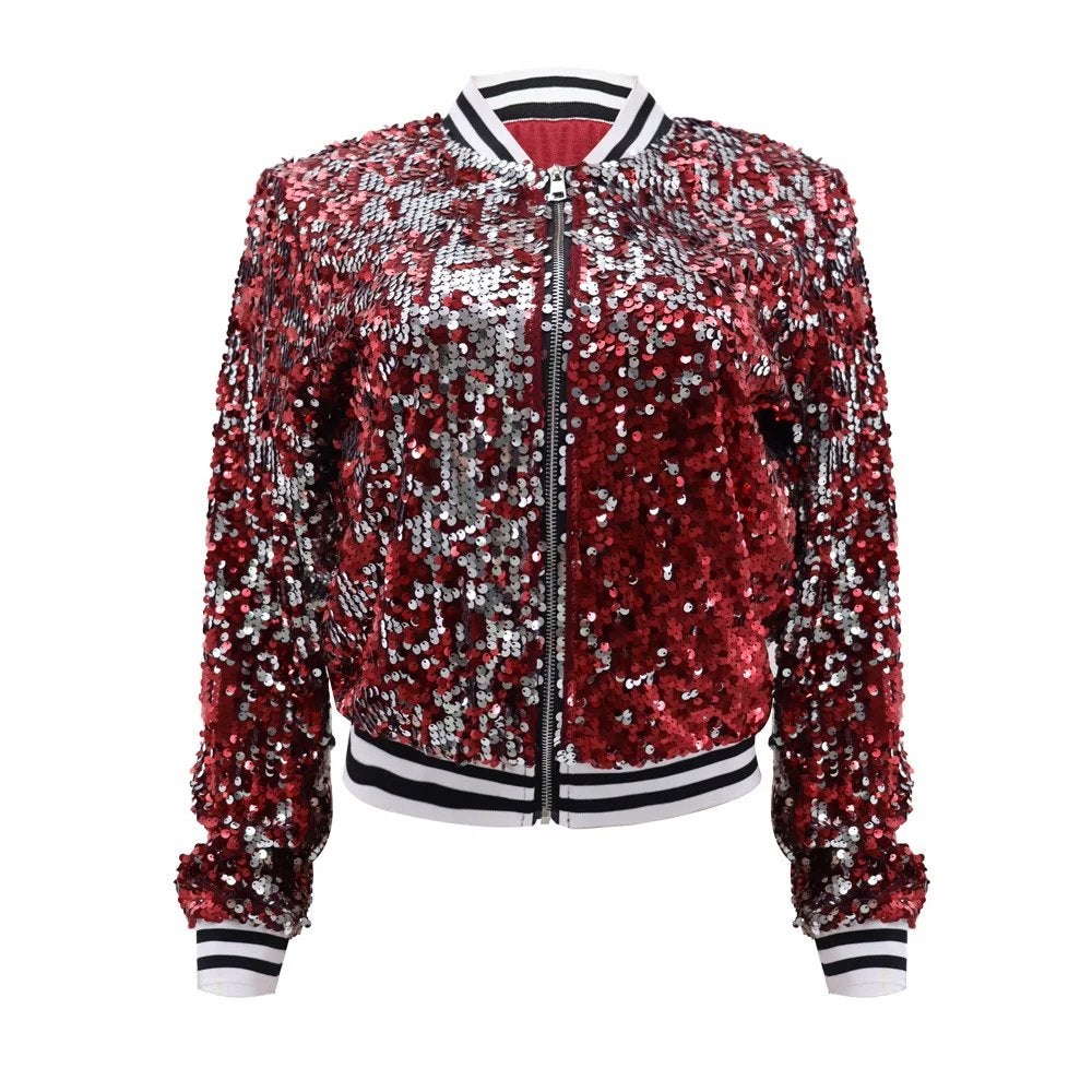Rode dames glitter bomberjas / rood glimmend jasje vrouwen, Maat 38/40 (M), Verzenden, Nieuw, Overige thema's