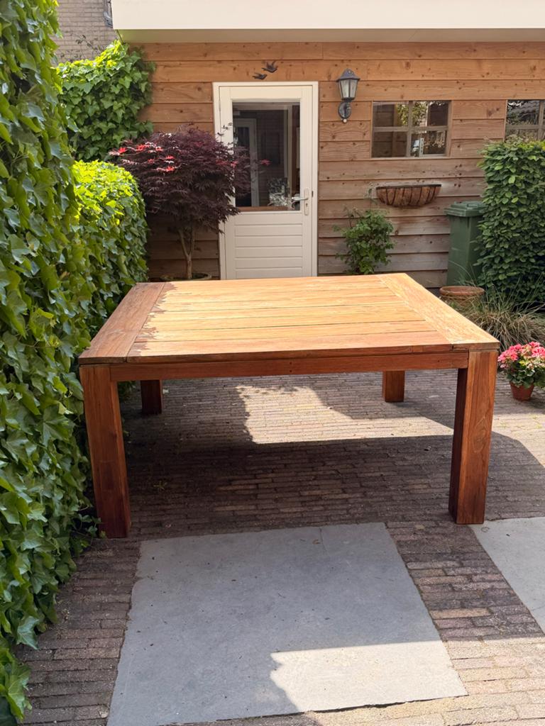Robuuste Teakhouten Tuintafel - Vierkant - Life - 160x160, Tuin en Terras, Ophalen, Gebruikt, Vierkant, Teakhout