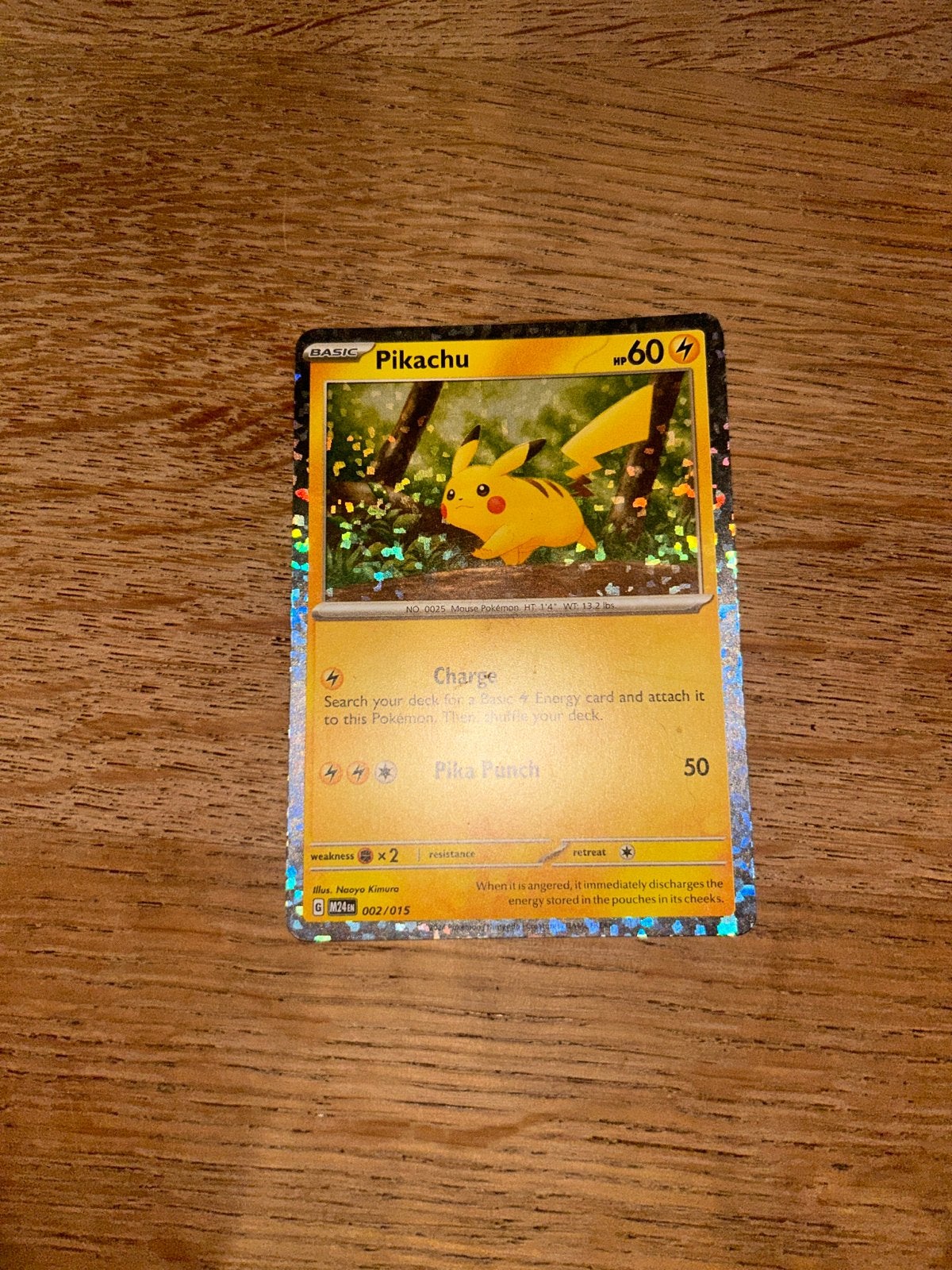 Pikachu Pokémon Kaart - Basic HP60 Foil, Ophalen of Verzenden, Zo goed als nieuw, Losse kaart, Foil