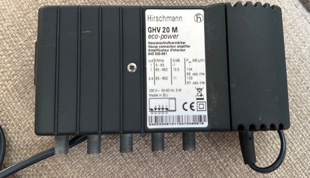 Hirschmann GHV 20 M eco-power coax / TV huisversterker, Audio, Tv en Foto, Televisie-accessoires, Ophalen of Verzenden, Gebruikt