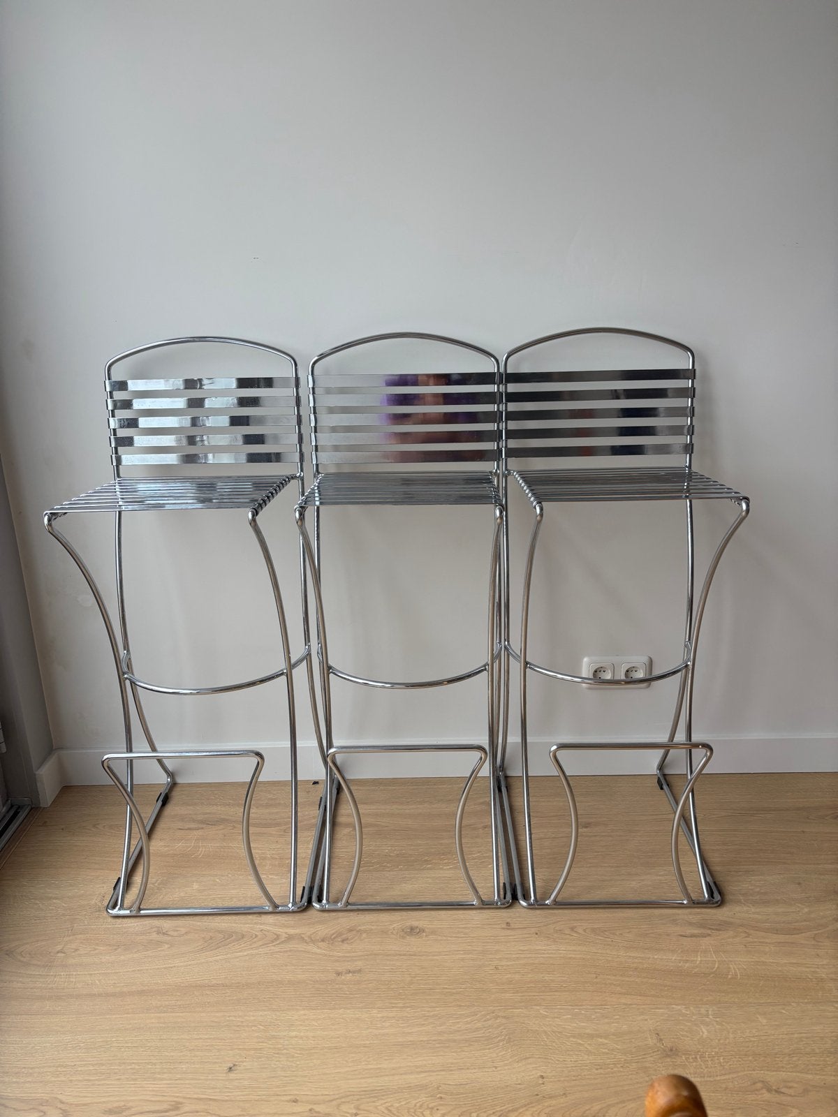 Till Behrens design barkrukken chroom, Ophalen, Gebruikt, Met voetsteun, 90 cm of meer