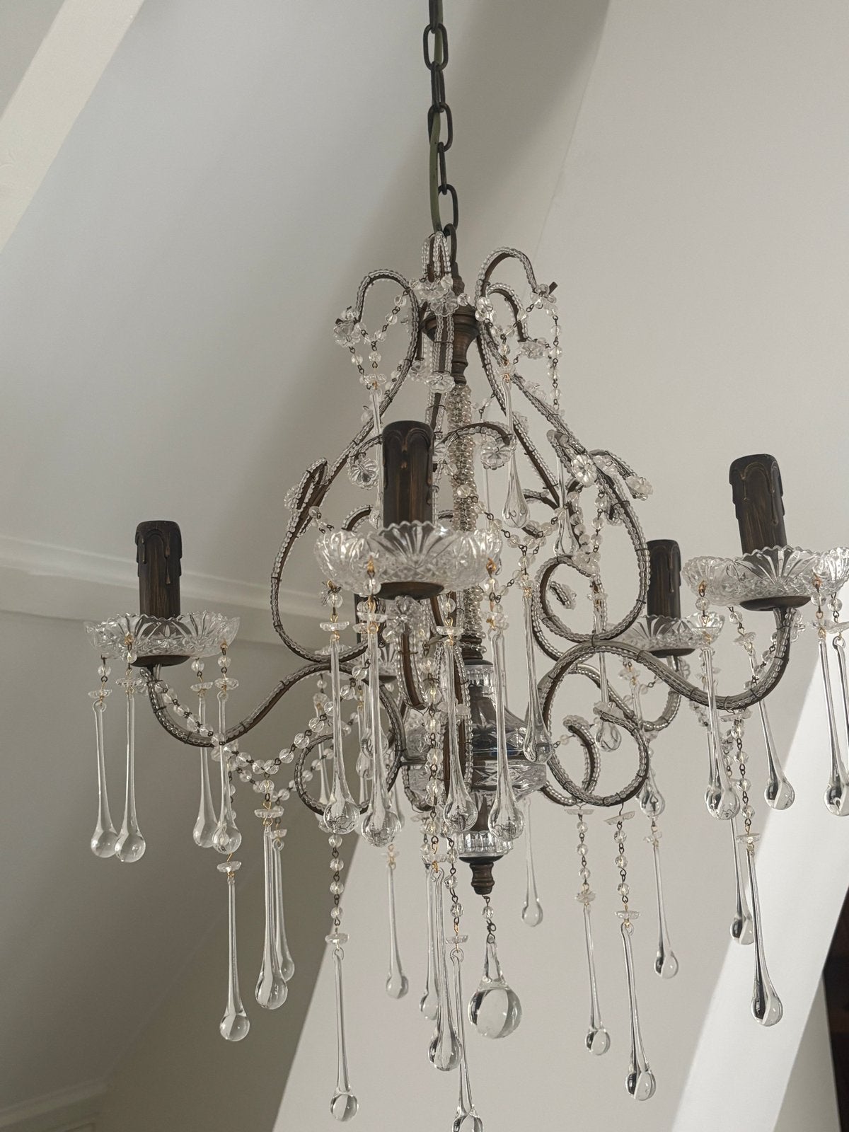 Mooie Sissy-Boy kroonluchter met glazen pegels, Ophalen of Verzenden, Gebruikt, Glas, E14 (klein)