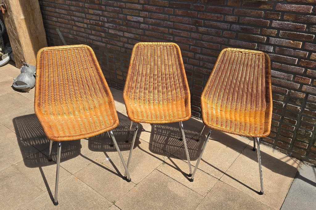 Set van 3 rotan stoelen ontwerp van Dirk van Sliedrecht., Ophalen, Zo goed als nieuw, Drie, Hout