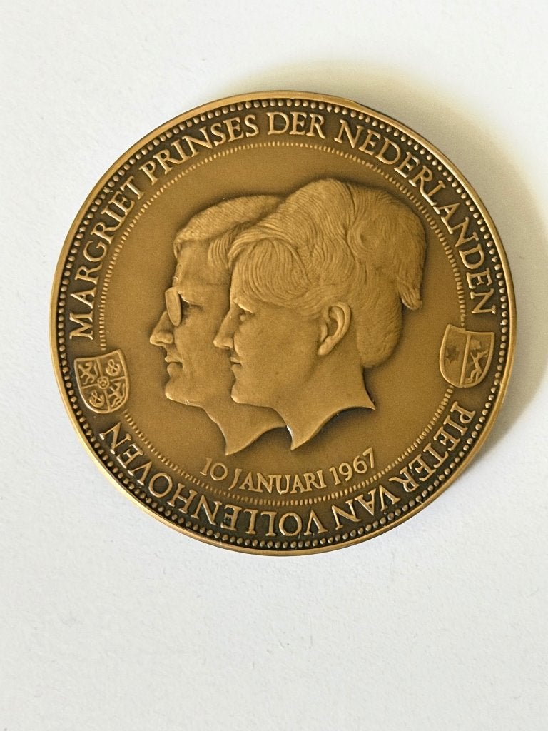 Huwelijkspenning Prinses Margriet en Pieter van Vollenhoven, Ophalen of Verzenden, Brons, Nederland