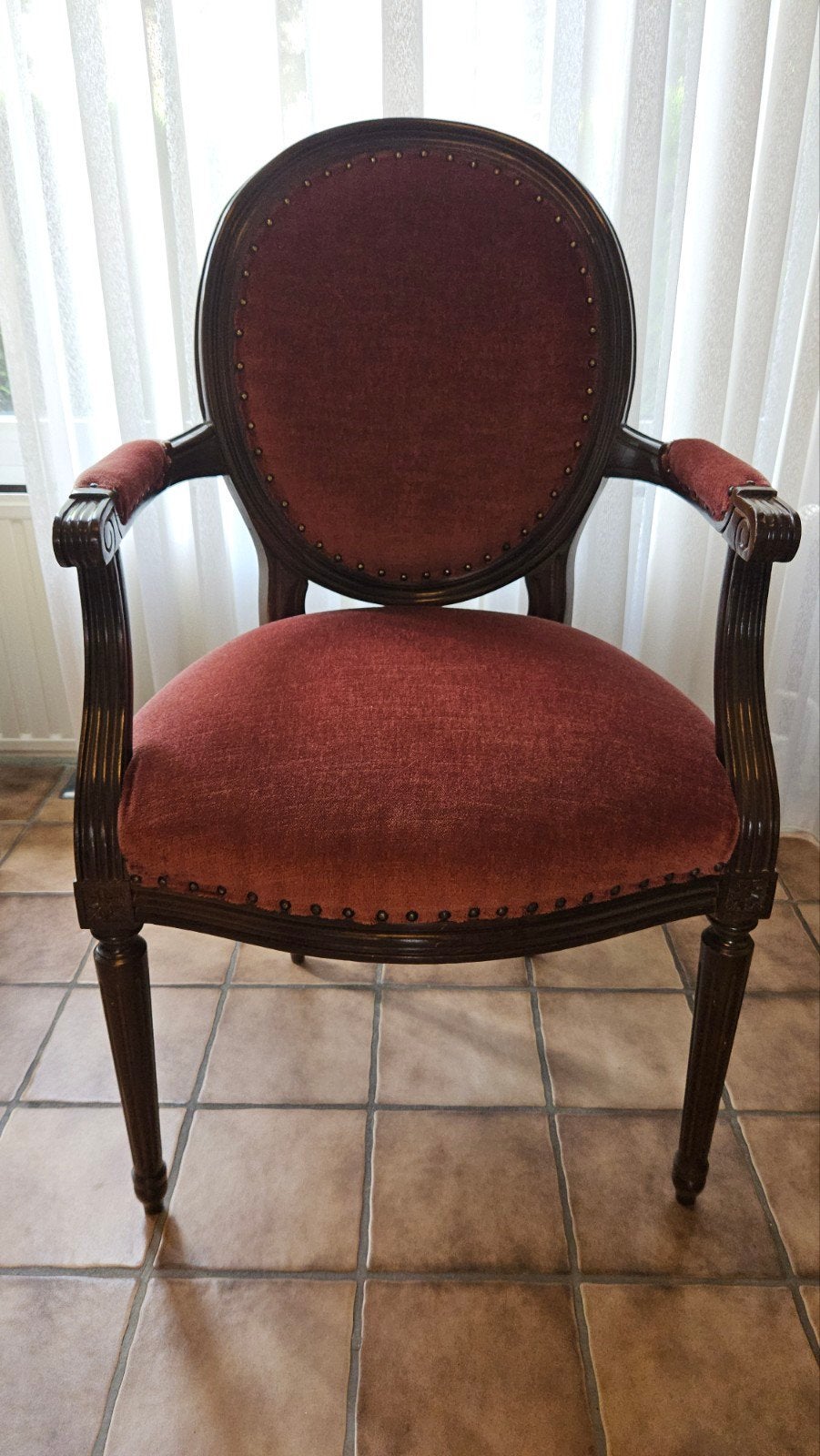 Vintage Biedermeier fauteuil met rode velours bekleding, Ophalen