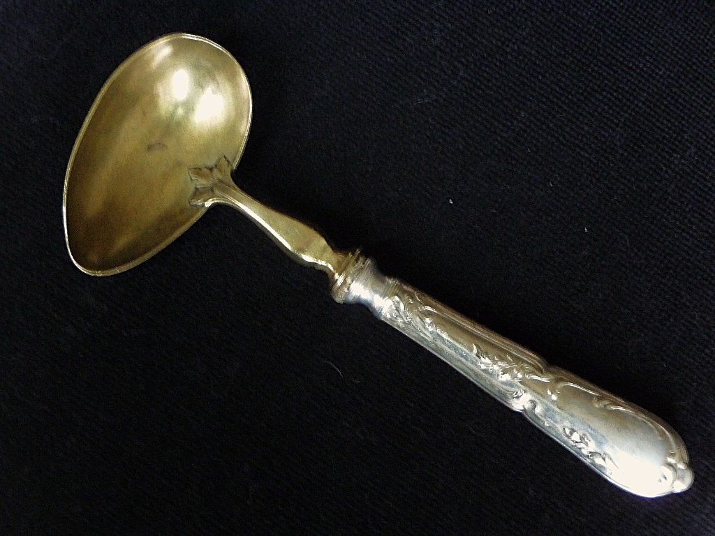 Franse sauslepel, Art Nouveau, verzilverd, messing/vermeille, Ophalen of Verzenden
