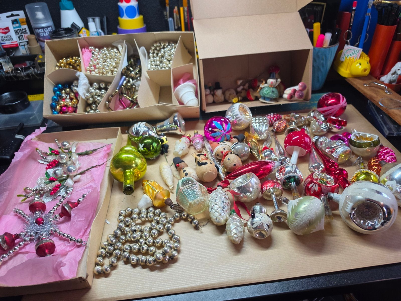 vintage antieke kerstballen , kralen slingers enz, Diversen, Kerst, Ophalen of Verzenden