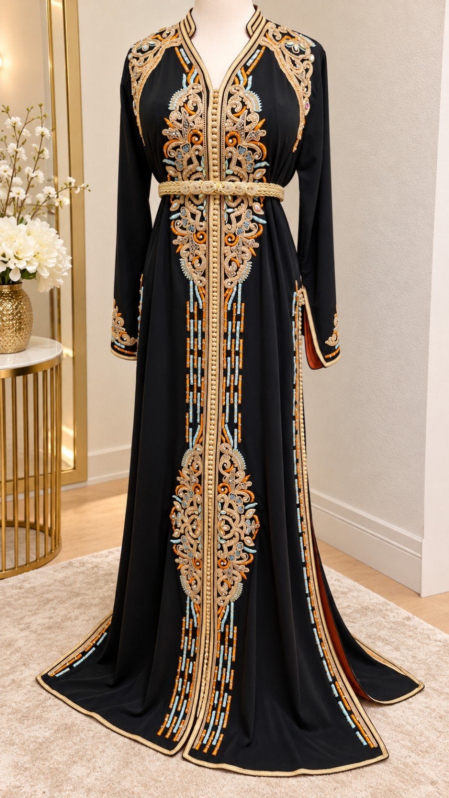 Marokkaanse zwarte kaftan, Overige typen, Zwart, Maat 42/44 (L), Nieuw