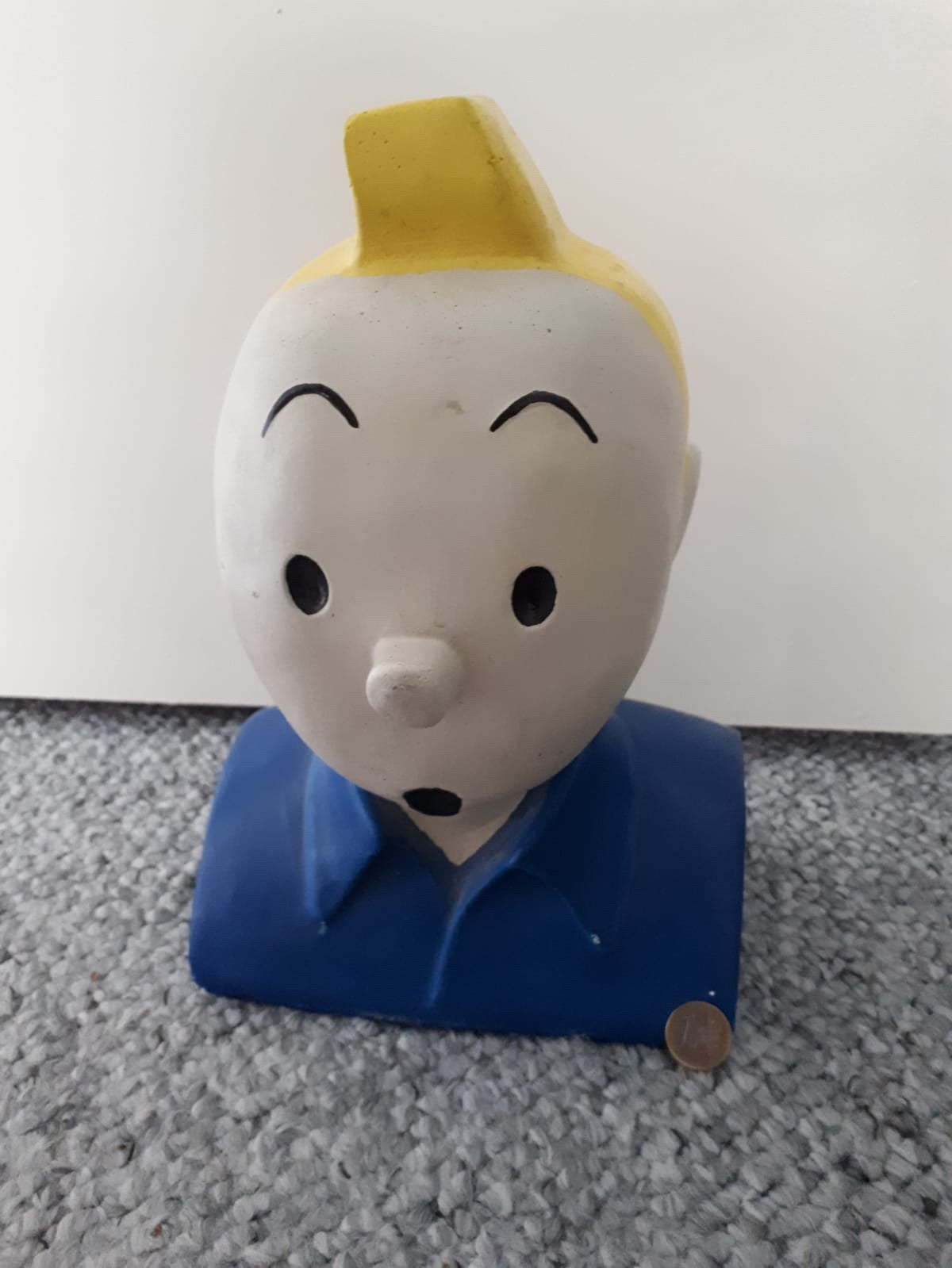Vintage Kuifje (Tintin) Buste Jaren 50/60 Beton Gietsteen, Ophalen, Kuifje, Gebruikt, Beeldje of Figuurtje