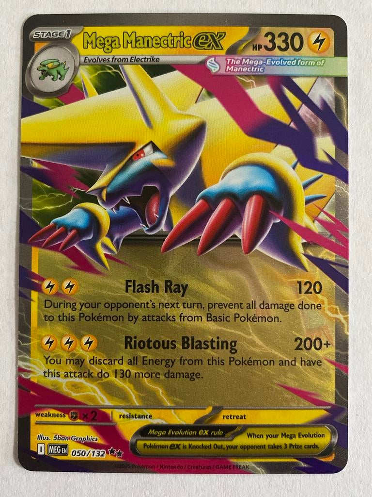 Mega Manectric EX Pokémon Kaart 050/132, Ophalen of Verzenden, Zo goed als nieuw, Losse kaart