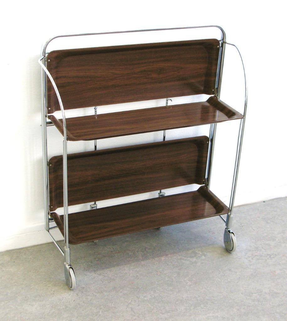 Vintage serveerwagen Gerlinol chroom verrijdbaar bijzettafel, Huis en Inrichting, Gebruikt, 50 tot 100 cm, Ophalen of Verzenden