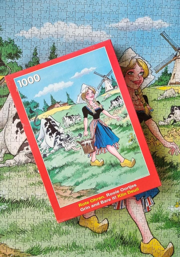 Legpuzzel rooie oortjes 1000st, Ophalen of Verzenden, 500 t/m 1500 stukjes, Gebruikt, Legpuzzel
