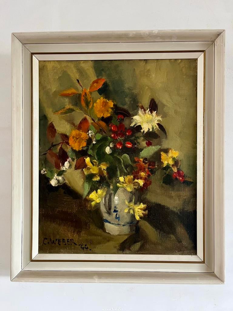 Stilleven schilderij olieverf op doek Mooie lijst, Antiek en Kunst, Kunst | Schilderijen | Klassiek, Ophalen of Verzenden