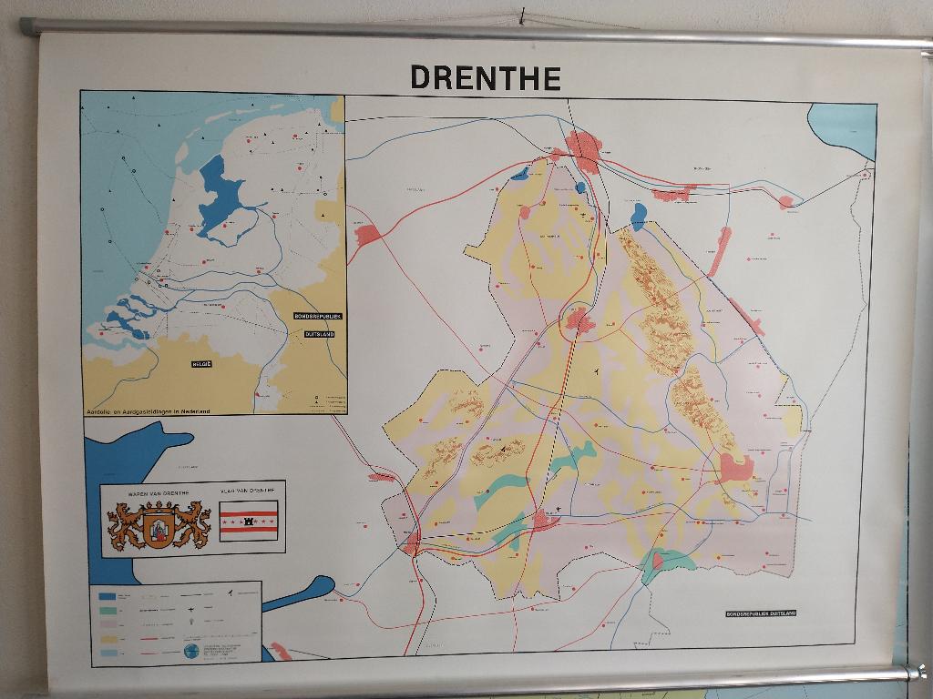 mooie schoolkaart van Drenthe, Antiek en Kunst, Antiek | Schoolplaten, Ophalen of Verzenden, Aardrijkskunde
