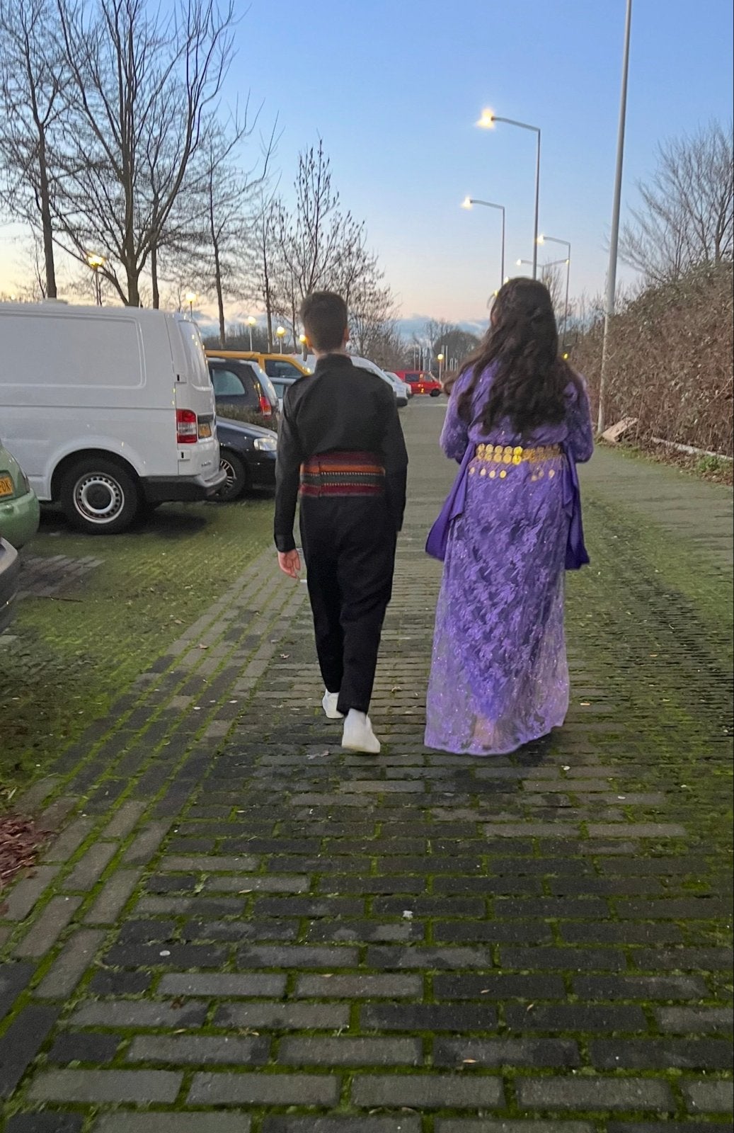 Prachtige paarse galajurk met gouden details, Galajurk, Paars, Zo goed als nieuw, Ophalen