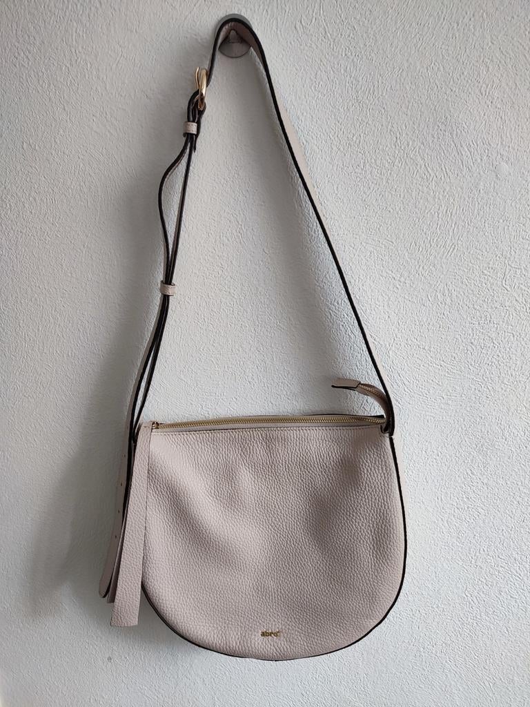 Abro handtas schoudertas leer  creme beige Mooie Staat, Overige merken, Beige, Ophalen of Verzenden, Zo goed als nieuw