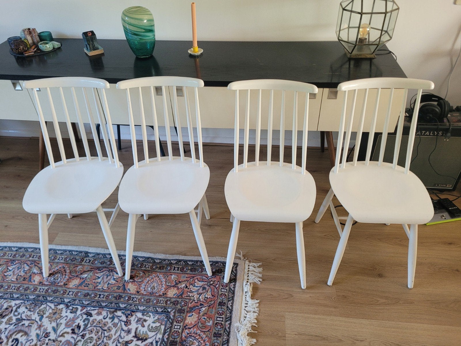 4 leuke vintage spijlenstoelen, Gebruikt, Wit, Ophalen of Verzenden, Eén