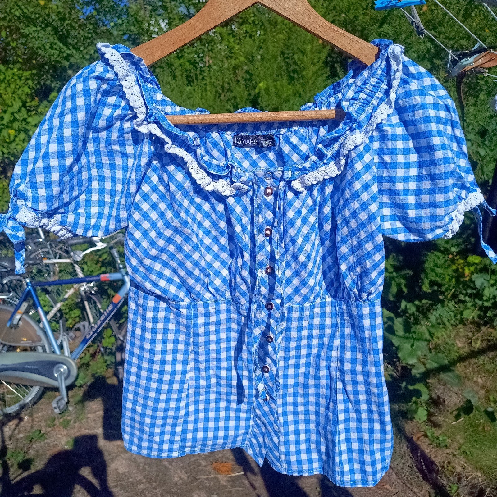 Esmara 36 / 38 S dirndl top blauw wit geruit Oktoberfest, Overige thema's, Maat 36 (S), Gedragen, Esmara