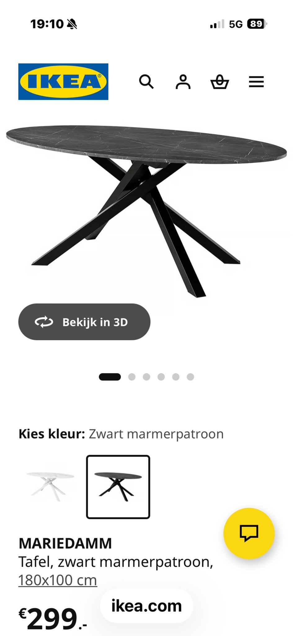 IKEA MARIEDAMM tafel, zwart marmerpatroon, 180x100 cm, Huis en Inrichting, Tafels | Eettafels, Ophalen, Kunststof, Ikea, 50 tot 100 cm