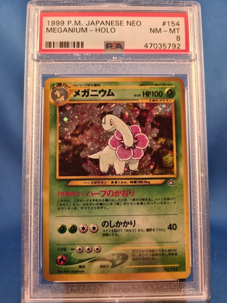 Meganium 10/111 - Neo Genesis (PSA 8) (JP), Hobby en Vrije tijd, Verzamelkaartspellen | Pokémon, Verzenden, Gebruikt