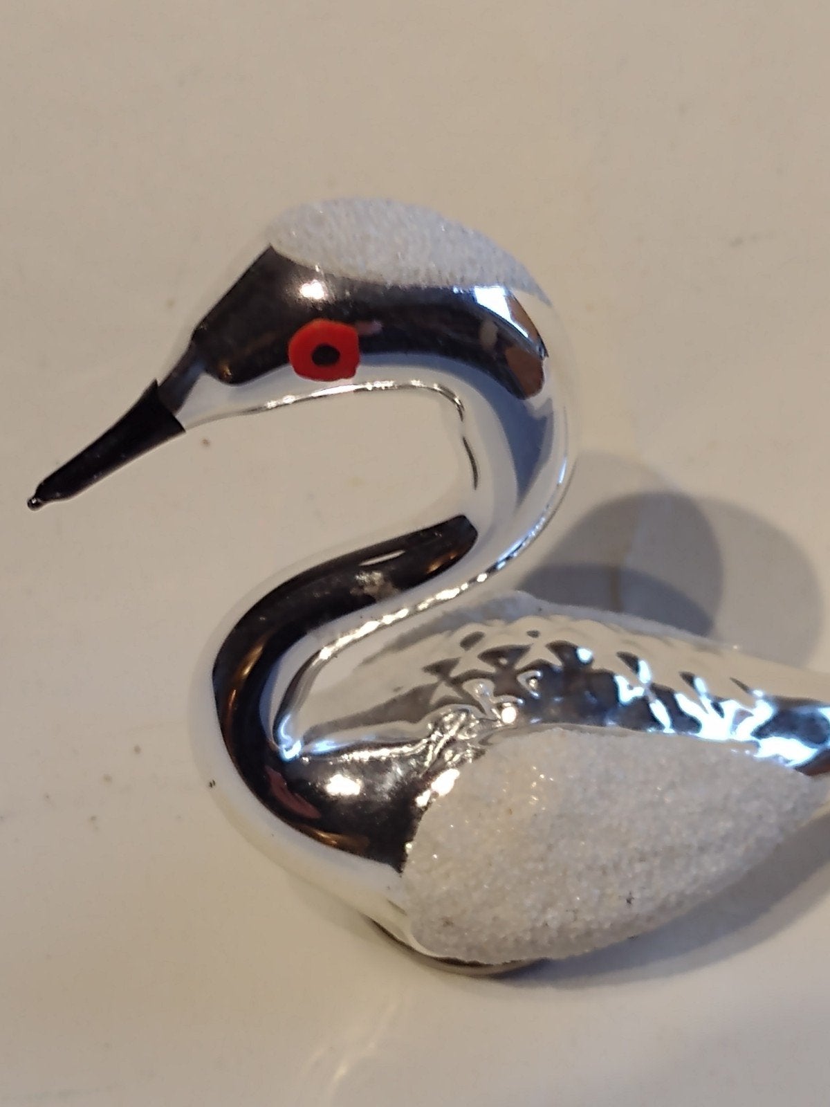 oude kerstbal vogel met engelenhaar staart / L 15 cm zilver, Ophalen, Gebruikt