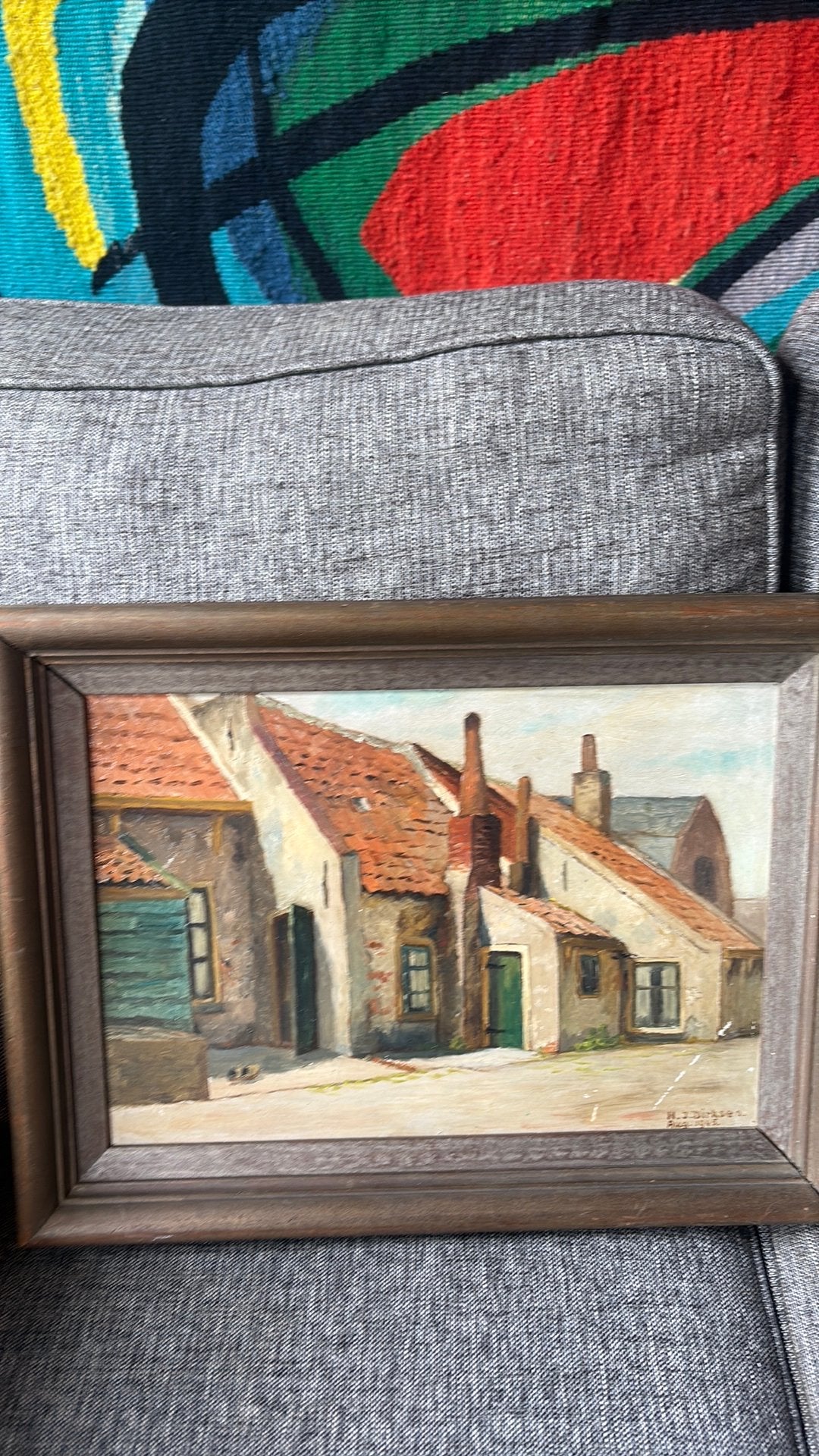 Dorpshuisjes Schilderij van h.j. Dirksen, Ophalen of Verzenden