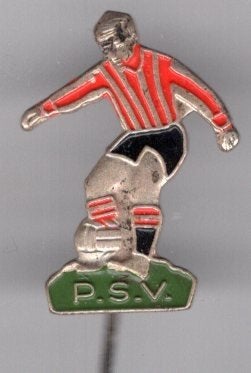 PSV P.S.V. zilverkleurig voetbal mannetje ( Y_002), Ophalen of Verzenden, Zo goed als nieuw, Sport, Speldje of Pin