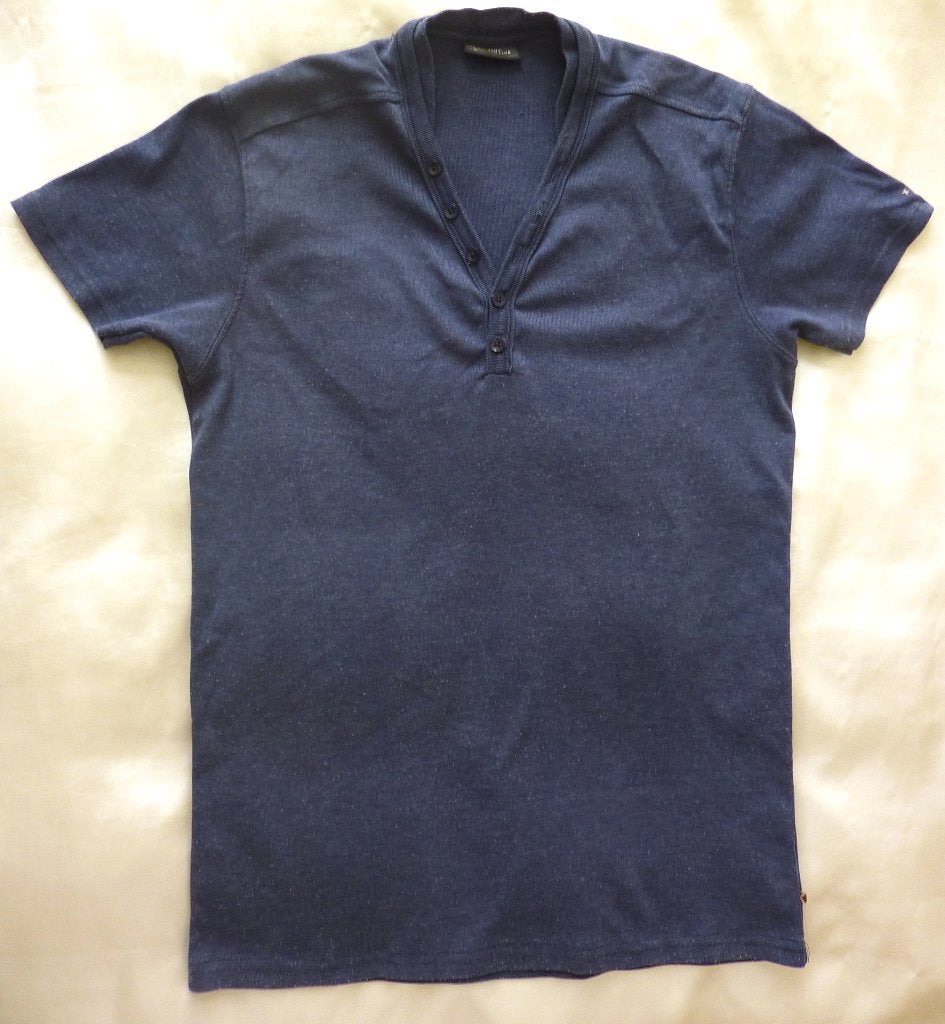 Jeansblauw shirt met knoopjeshal, Ophalen of Verzenden, Zo goed als nieuw, Company Cotton Club, Maat 48/50 (M)