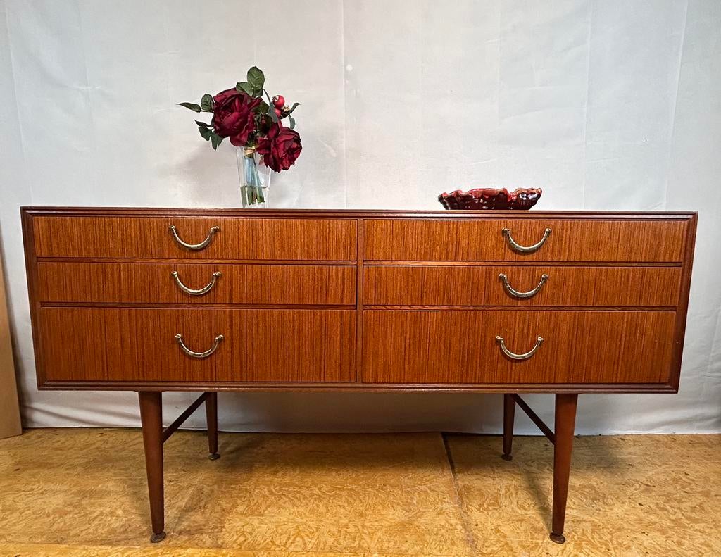 Gratis bezorging!Mid century Retro Teak Dressoir Meredew1960, Meredew, Gebruikt, 100 tot 150 cm, -