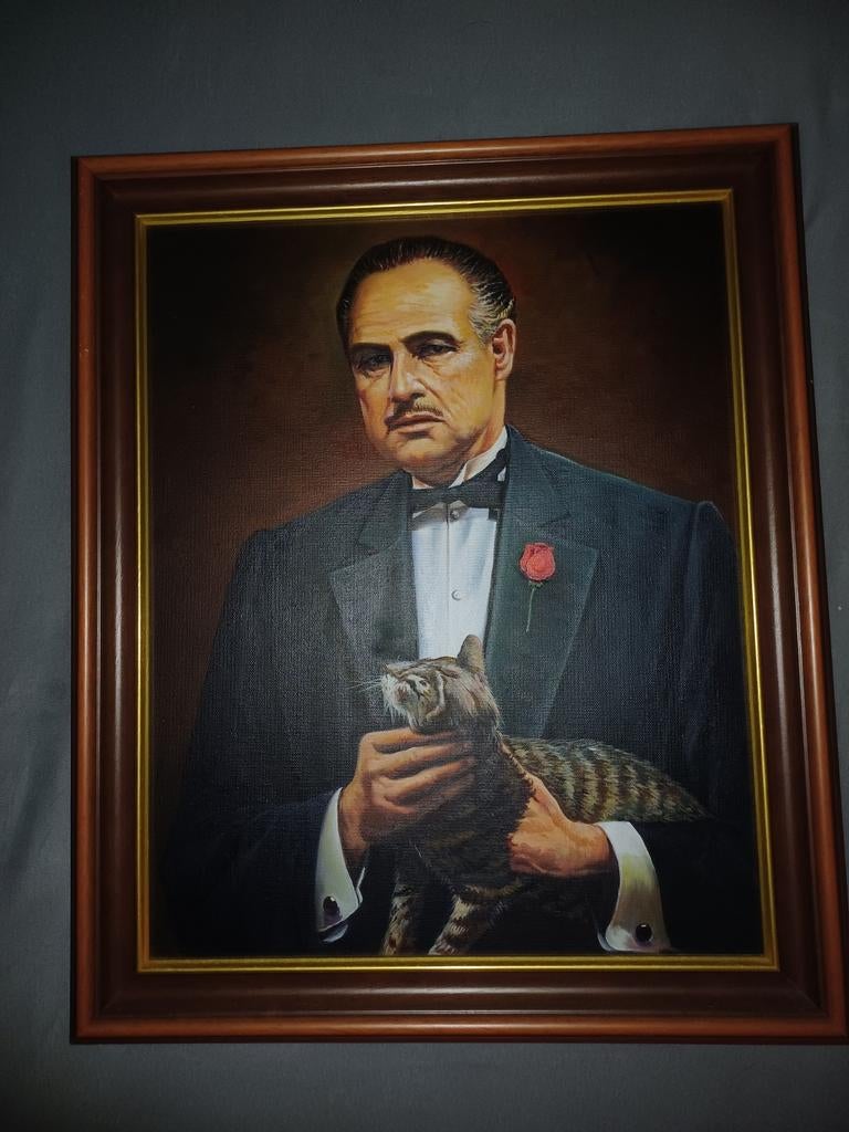 Olieverfschilderij 'The Godfather' met kat, Ophalen of Verzenden