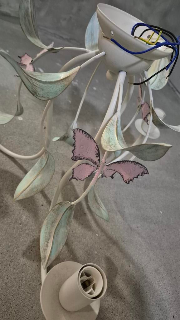 Lieflijke vintage lamp met vlinders en bladeren, Ophalen, Gebruikt, Vintage, Metaal