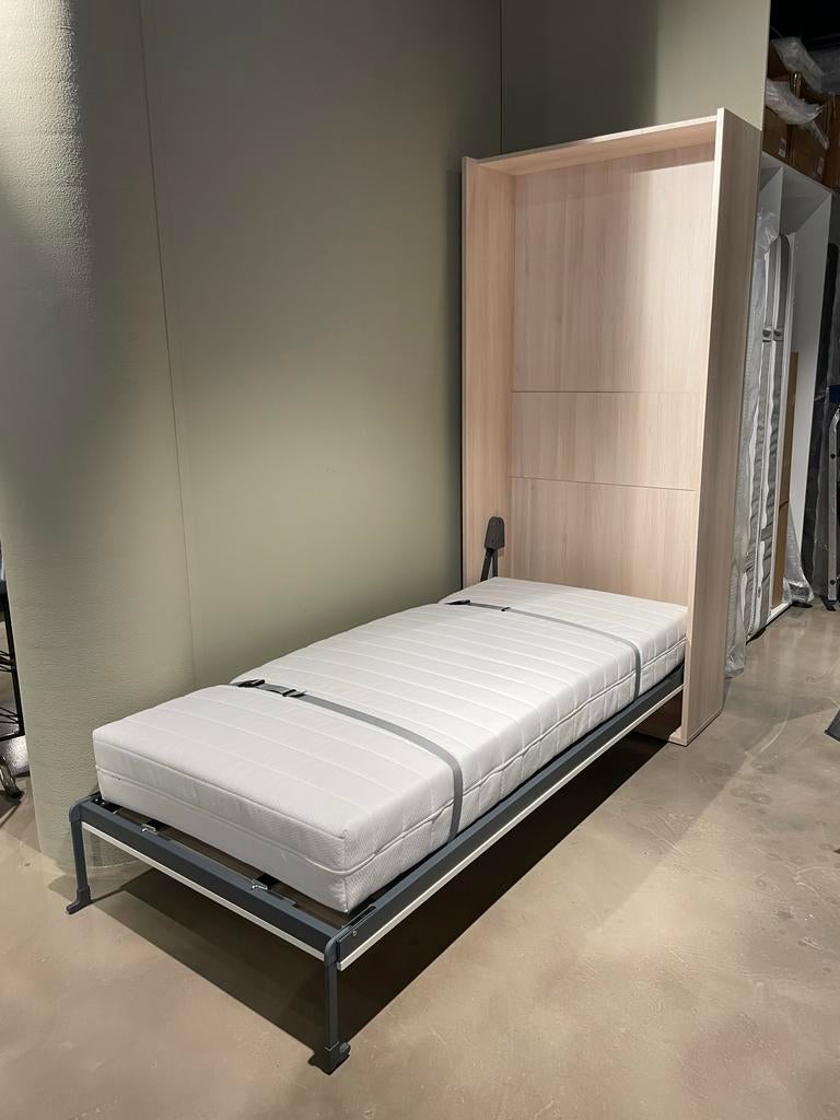 Boone opklapbed wentelbed 90x200, Ophalen, Eenpersoons, Wit, 90 cm