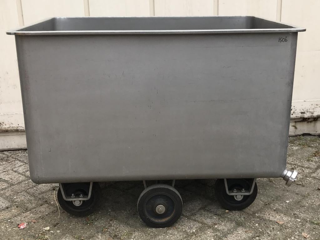 RVS kar met 2 uitlopen, 116x87x87 cm, vlees/voedingsmiddelen, 100 liter of meer, Ophalen, Gebruikt, Transportkar